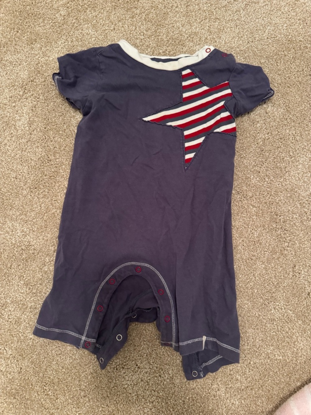 Burt’s Bees Navy Baby Romper with Red & White Striped Star